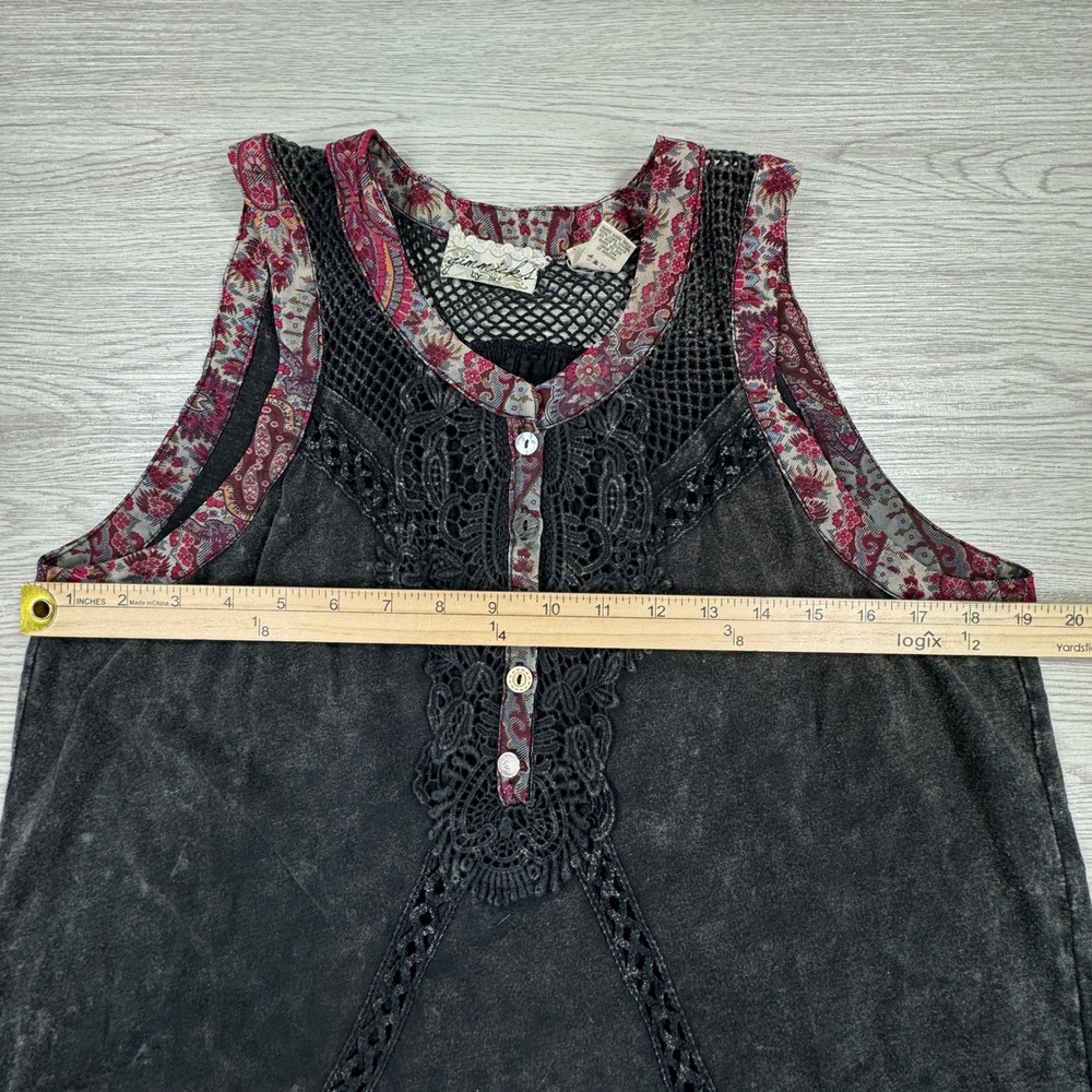 Gimmicks Women's Tank Top Large Black Crochet Lace Paisley Mesh Mixed Media Boho - Picture 4 of 6